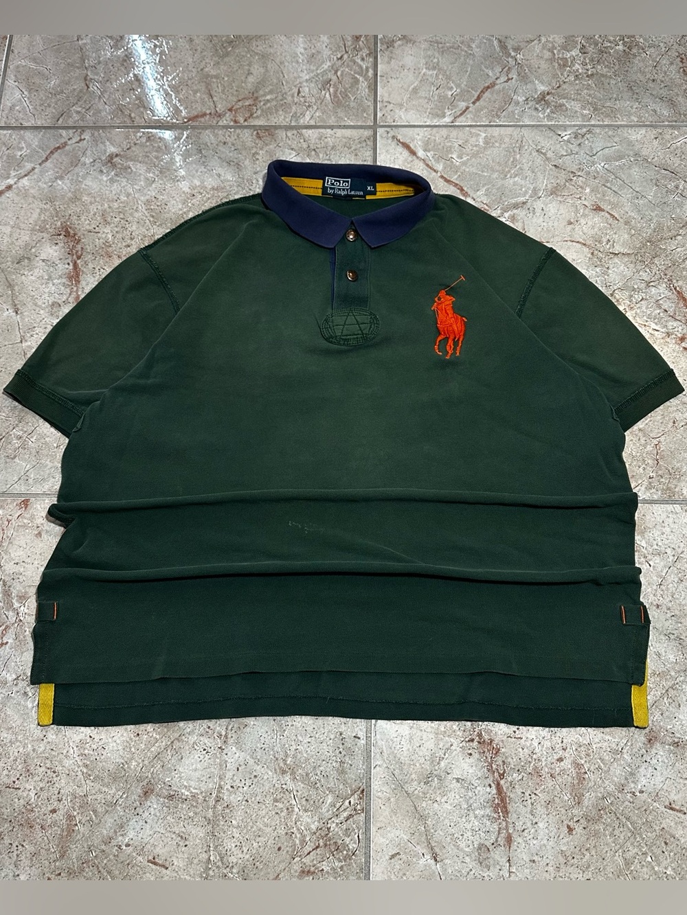 Polo by Ralph Lauren Dark Green Polo with Navy Collar and Orange Pony